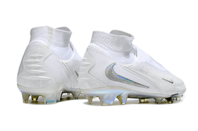 Chuteira Nike Phantom 6 Edição Especial Elite FG - Branca vista traseira com detalhes em prata.