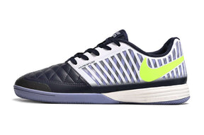 Chuteira Futsal Nike Lunar Gato IC na cor azul, branca e verde, ideal para desempenho em quadra.