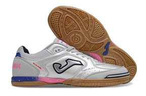 Chuteira Futsal Joma Top Flex Rebound IC Prata com design sofisticado e sola antiderrapante.