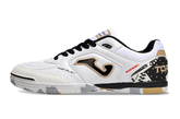 Chuteira Futsal Joma Top Flex Rebound IC Branca e Preta, design moderno e tecnologia de alto desempenho.