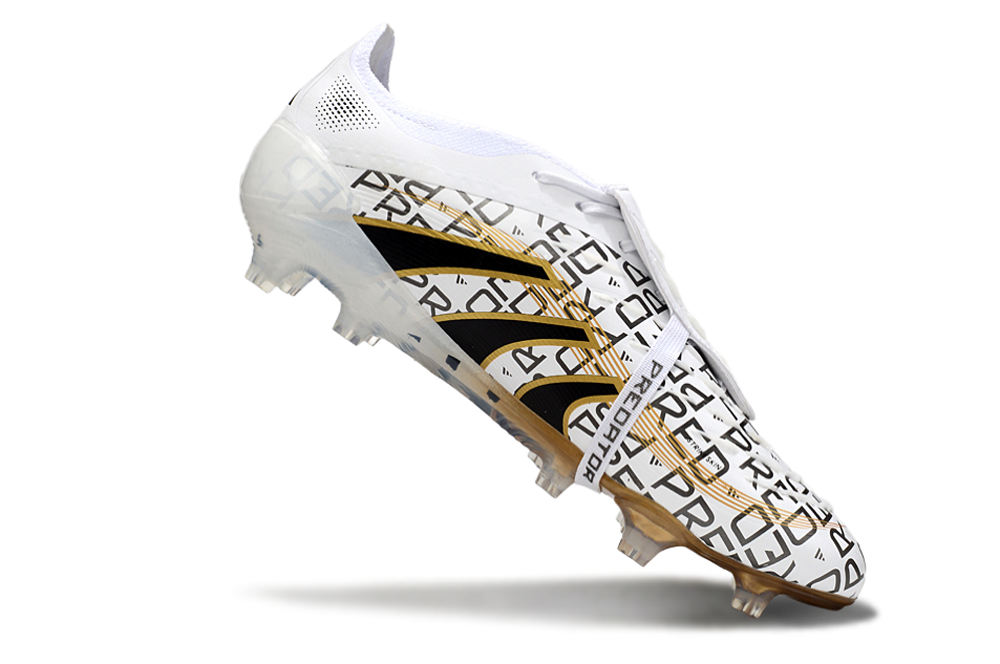 Chuteira Adidas Predator Elite Fold-Over Tongue FG - Branca, Dourada e Vermelha
