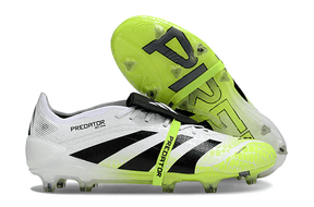 Chuteira Adidas Predator Elite Fold-Over Tongue FG - Branca, Verde e Preta com design moderno e cores vibrantes.