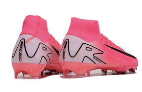 Chuteira Nike Air Zoom Mercurial Superfly 10 Elite FG Rosa, traseira em rosa vibrante com detalhes em preto.