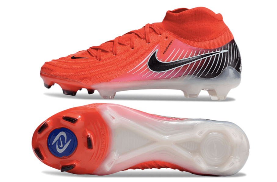 Chuteira Nike Phantom Luna Elite NU FG Vermelha, Preto e Branco com design avançado e sola FG.