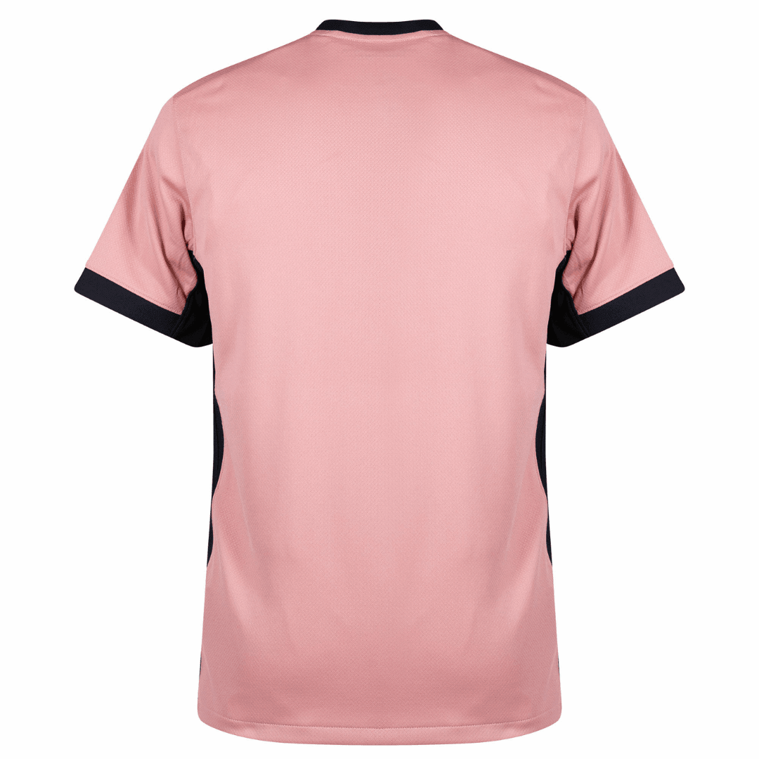 Camisa PSG third 24/25 Rosa e Preto Olympic vista traseira, detalhe das mangas escuras.