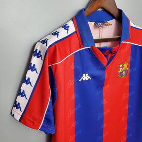 Camisa Barcelona Home 92/93 da loja olímpica, com detalhes em azul e vermelho.
