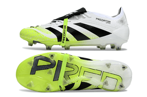 Chuteira Adidas Predator Elite Fold-Over Tongue FG - Branca, Verde e Preta com design moderno e inovador.