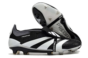 Chuteira Adidas Predator Elite Tongue FG - Preta e Branca com design clássico e alta tecnologia para controle no campo.