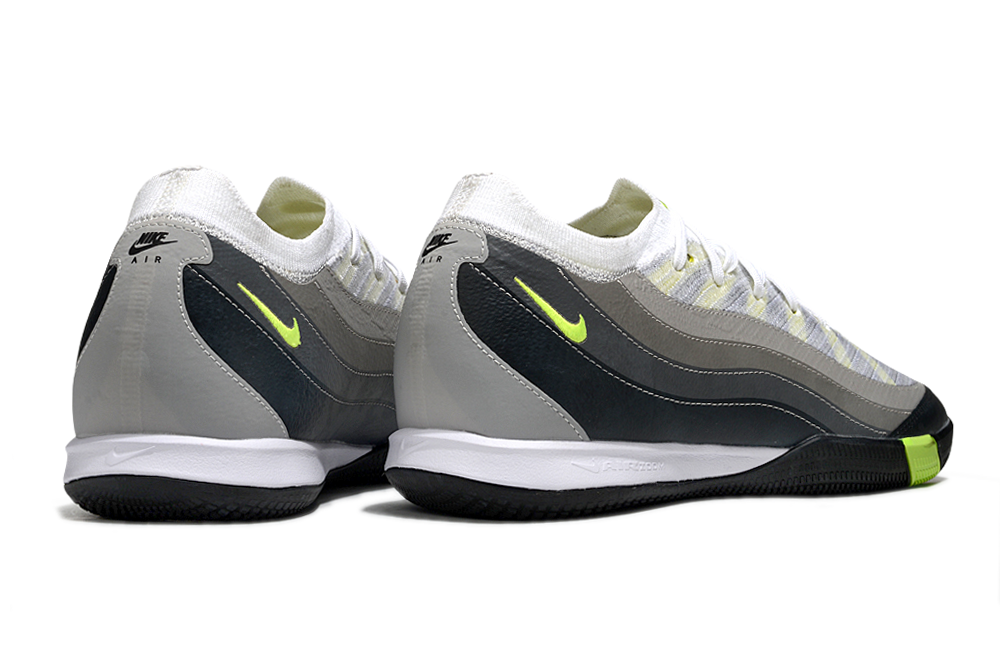 Chuteira Futsal Nike Mercurial Air Zoom Vapor 16 vista traseira com detalhes em cinza e amarelo