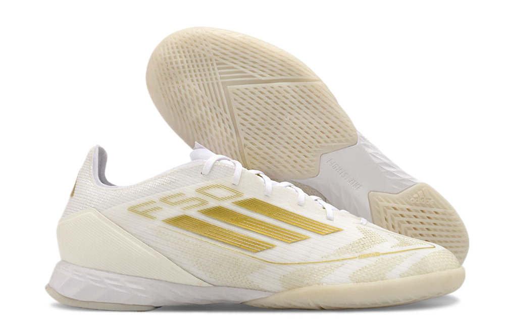 Chuteira Futsal Adidas F50 IC Branca e Dourada
