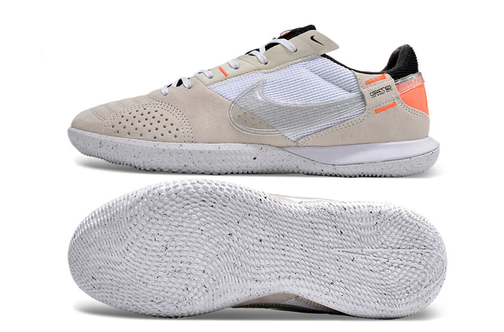 Chuteira Futsal Nike Street Gato IC - Bege, Branca e Laranja