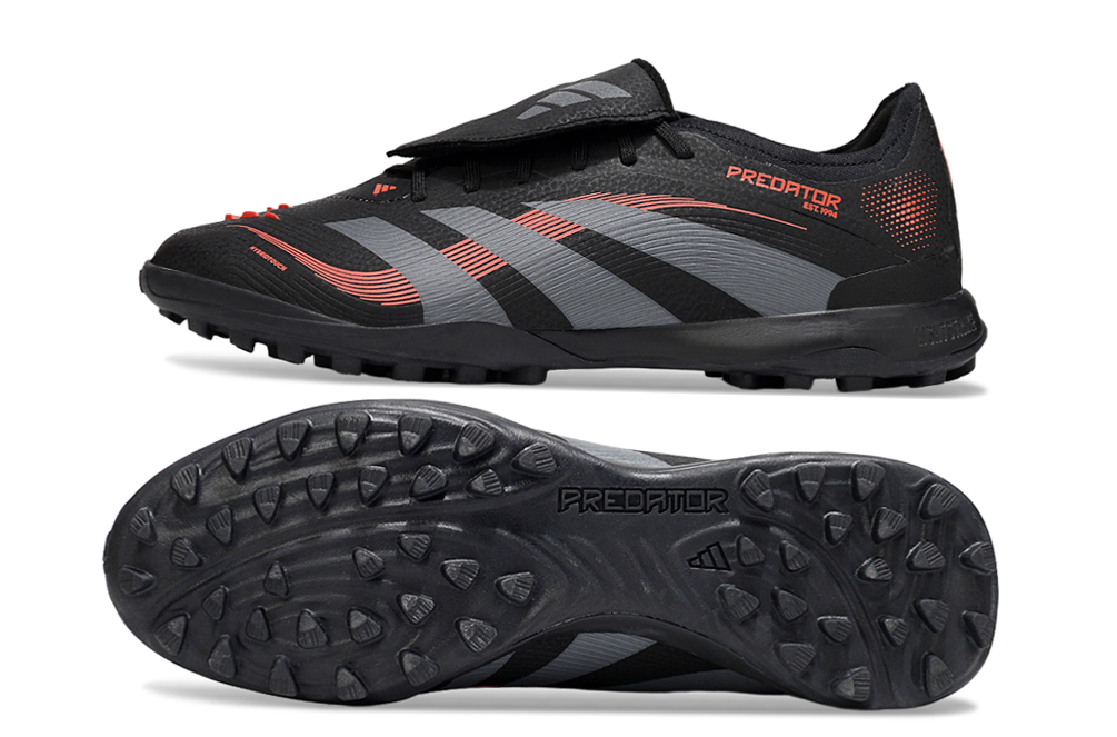 Chuteira Adidas Predator Elite Fold-Over Tongue TF - Preta, Cinza e Vermelha