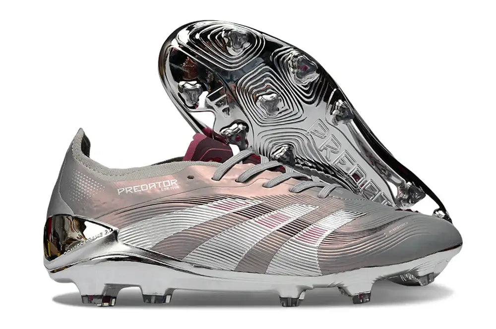 Adidas Predator Elite Bellingham FG - Prata, chuteiras de futebol prateadas com design moderno e tecnologia avançada.