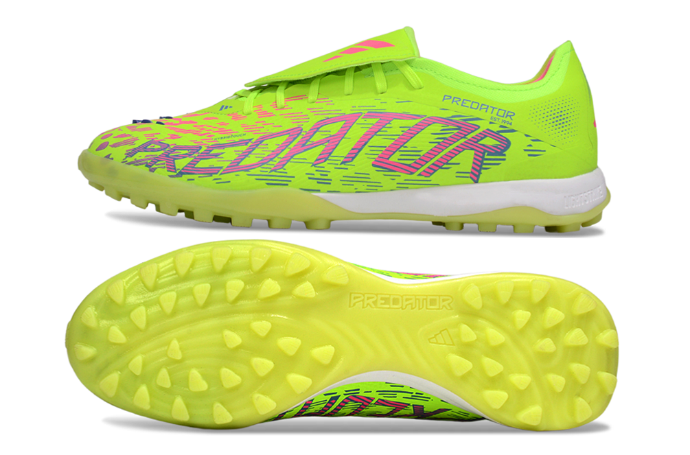 Chuteira Adidas Predator Elite Fold-Over Tongue TF - Verde, Rosa e Roxa