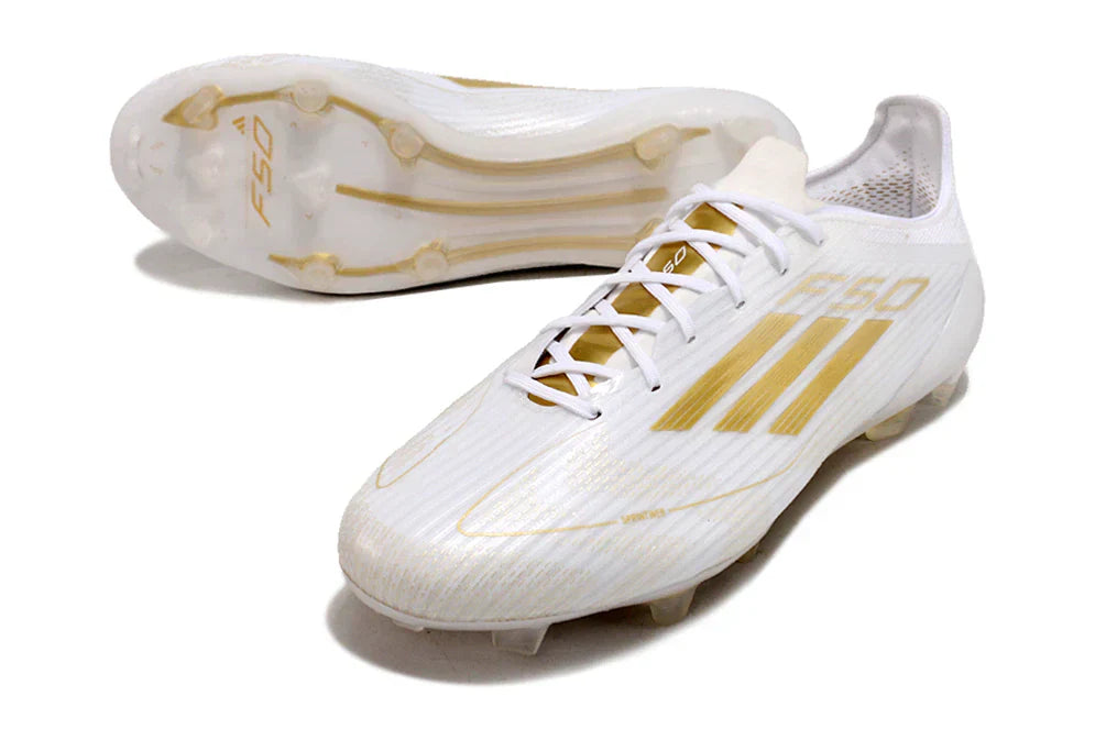 Chuteira Adidas F50.1 FG Branca e Dourada