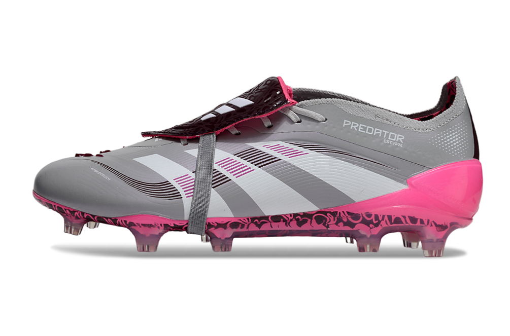 Chuteira Adidas Predator Elite Fold-Over Tongue FG - Cinza, Rosa e Branca