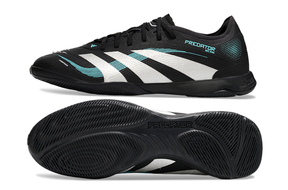 Chuteira Futsal Adidas Predator 24 Elite IC Preta e Branca em preto e branco com detalhes em azul