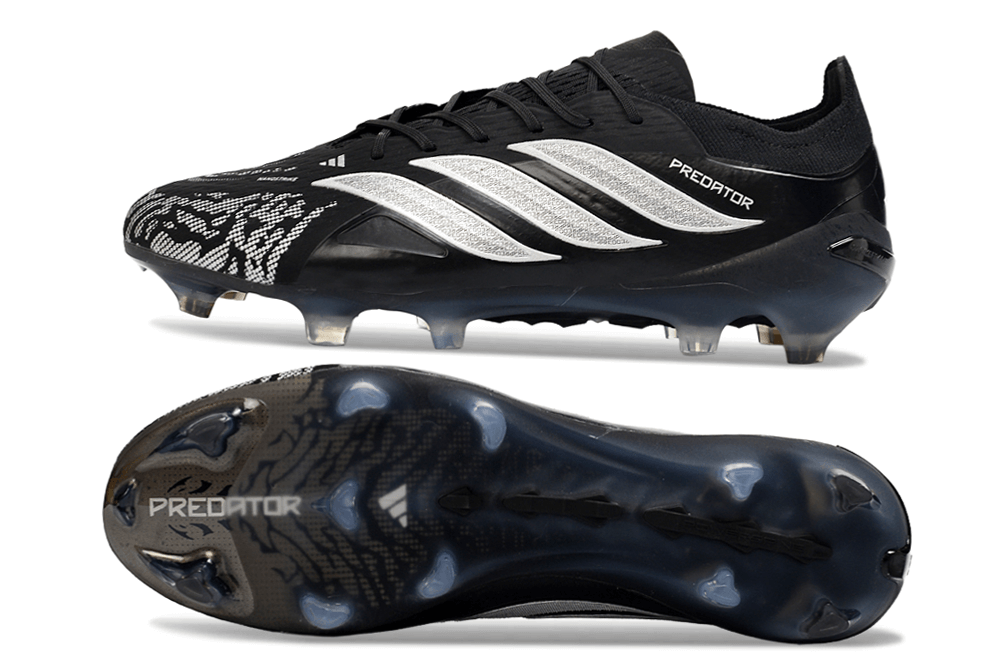 Chuteira Adidas Predator Elite FG 26 - "Finishers Steel" - Preta e Branca, design moderno e alta performance.