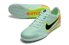 Chuteira Futsal Nike Tiempo Legend 9 Elite IC em verde e amarelo, ideal para jogadores de futsal.