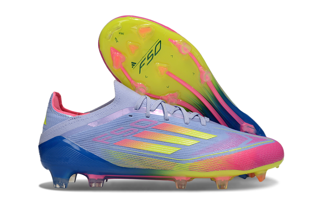 Chuteira Adidas F50 FG Elite Roxa, Rosa e Verde