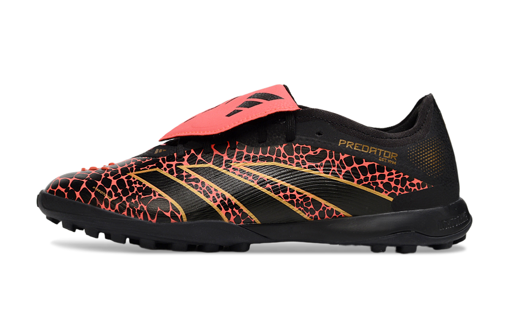 Chuteira Adidas Predator Elite Fold-Over Tongue TF - Preta, Laranja e Dourada