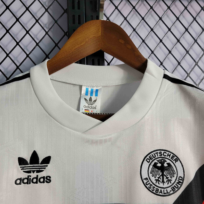 Camisola Alemanha home 1990 Retro com logo da Adidas e Deutscher Fussball-Bund.