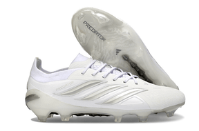 Chuteira Adidas Predator Elite FG 26 - "Finishers Steel" - Branca - design moderno e inovador para performance em campo.