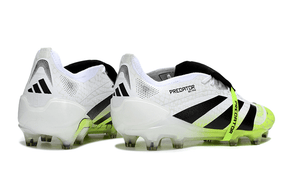 Chuteira Adidas Predator Elite Fold-Over Tongue FG - Branca, Verde e Preta, vista traseira, design moderno e confortável.