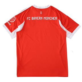 Camisola Bayern Munique Home 2025/26 vista traseira, vermelho com detalhes brancos e logotipo do time.
