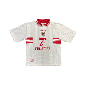 Camisola Benfica Alternativa 97/98, jersey branca com detalhes em vermelho e logotipo da Adidas.