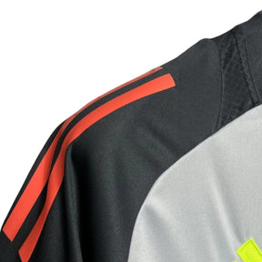 Camisola Benfica Aquecimento 24/25, destaque da gola e da manga, ideal para os fãs do clube.