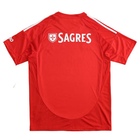 Camisola Benfica Home 2024/25 com detalhes em vermelho e logo SAGRES nas costas.