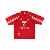 Camisola Benfica Principal 98/99 com detalhes em vermelho e branco, marca Adidas e patrocinador Telecel.
