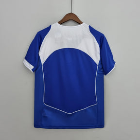 Camisola Brasil Away 04/06 Retro azul com detalhes brancos na parte traseira