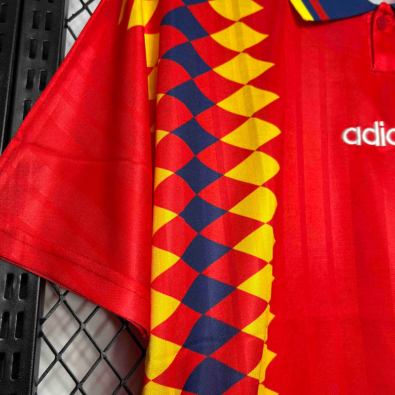Camisola Espanha GK 1994 Retro com design vermelho e amarelo, detalhe em azul, marca Adidas