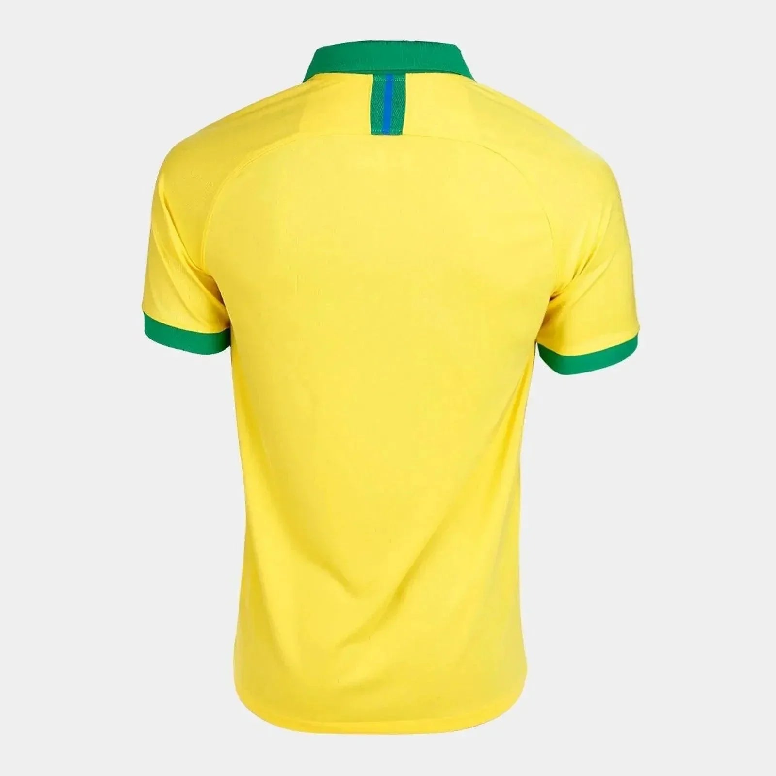 Camisola Brasil National Team 19/20 vista traseira, modelo amarelo com detalhes em verde, ideal para torcedores.