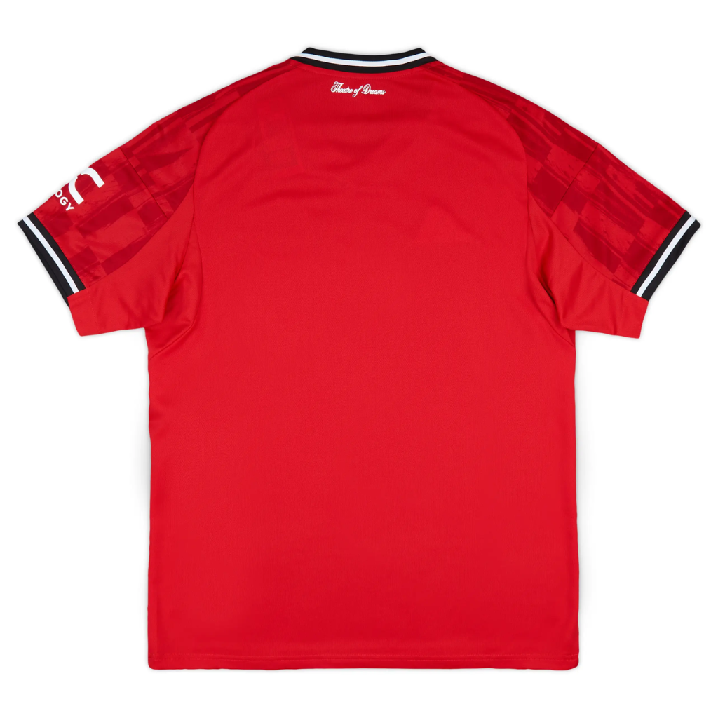 Camisola Manchester United Home 2025/26, parte de trás, detalhes em vermelho e preto, estilo moderno
