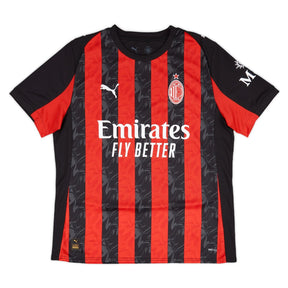 Camisola AC Milan Home 2025/26 com listras vermelhas e pretas e logo da Emirates