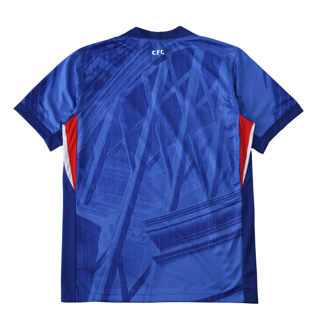 Camisola Chelsea Home 2025/26 Blue - Parte de trás com design gráfico e detalhamento em azul.