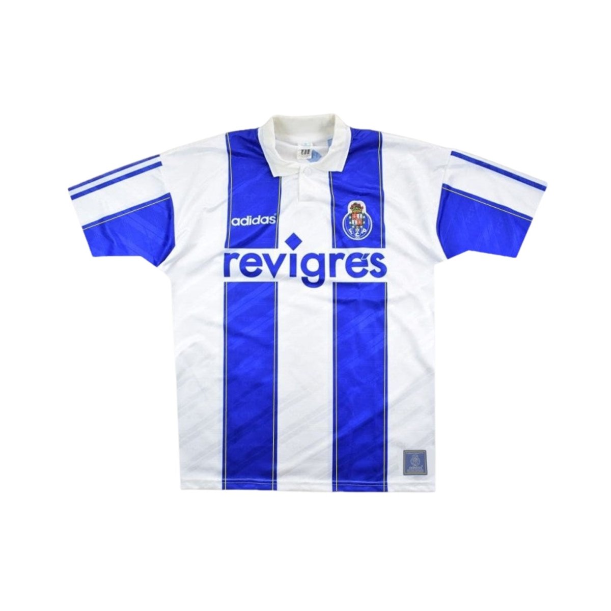 Camisola Retro FC Porto Principal 95/97, design em azul e branco, da marca Adidas, disponível na OLYMPIC STORE.