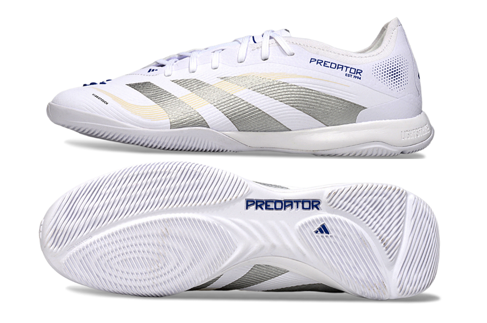 Chuteira Futsal Adidas Predator Elite Fold-Over Tongue IC - Branca, Cinza e Dourada