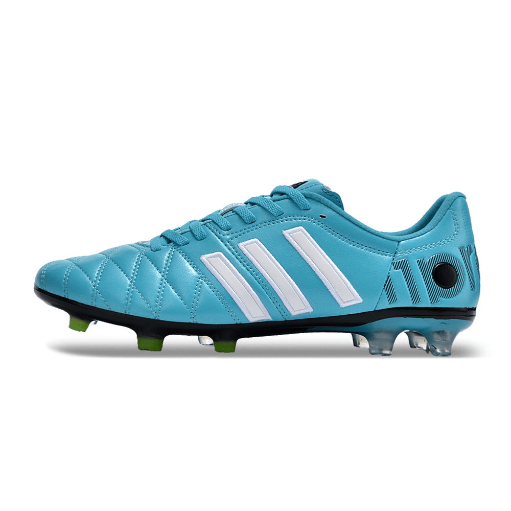 Chuteira Adidas AdiPure 11 Pro FG Azul e Branca com design moderno e tecnologia avançada.