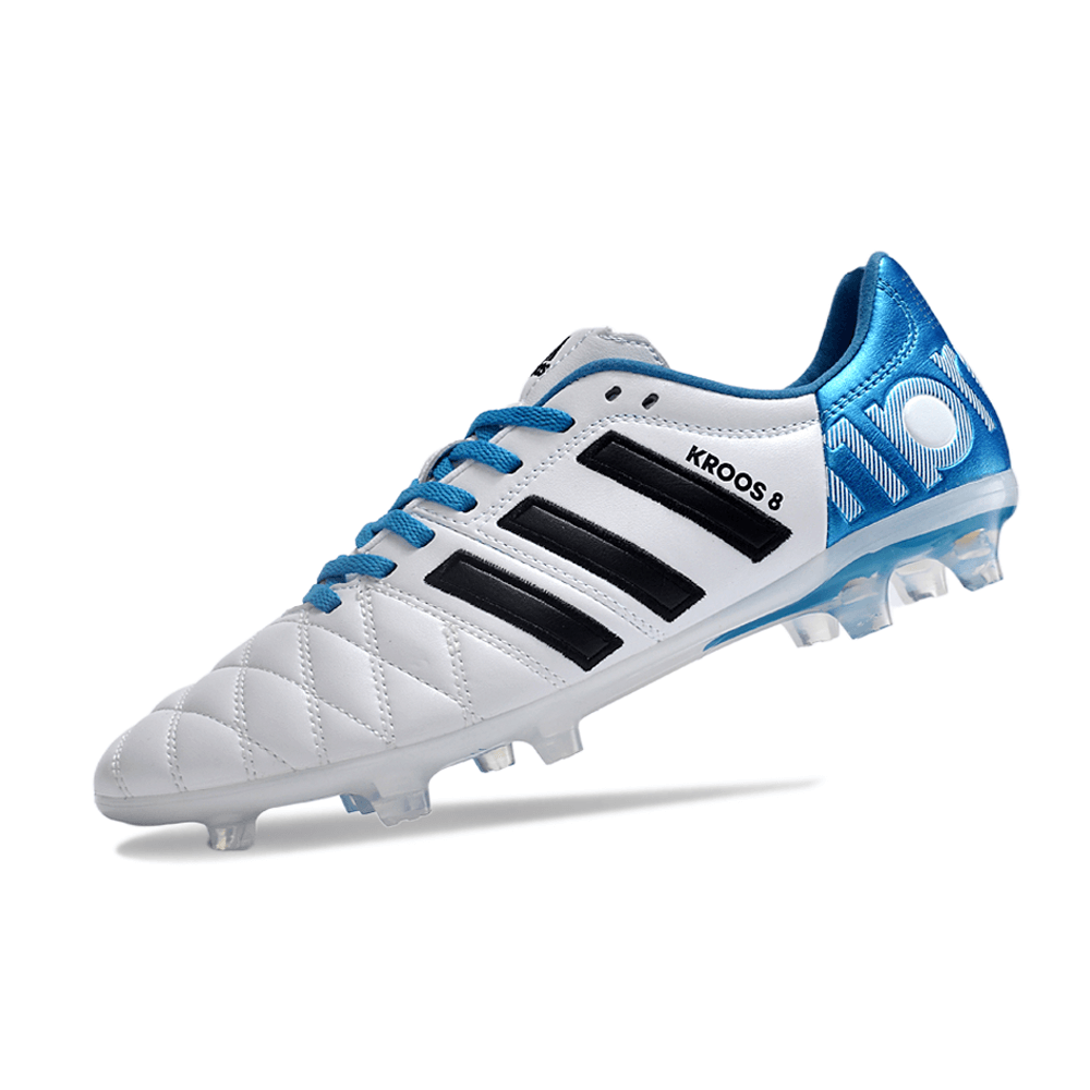 Chuteira Adidas AdiPure 11 Pro FG Branca e Azul - Toni Kroos para desempenho em campo.