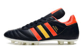 Chuteira Adidas Copa Mundial FG Preta, Vermelha e Amarela com design icônico e cores vibrantes.