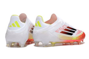 Chuteira Adidas F50.1 FG Branca e Laranja com design moderno e tecnologia avançada para desempenho em campo.