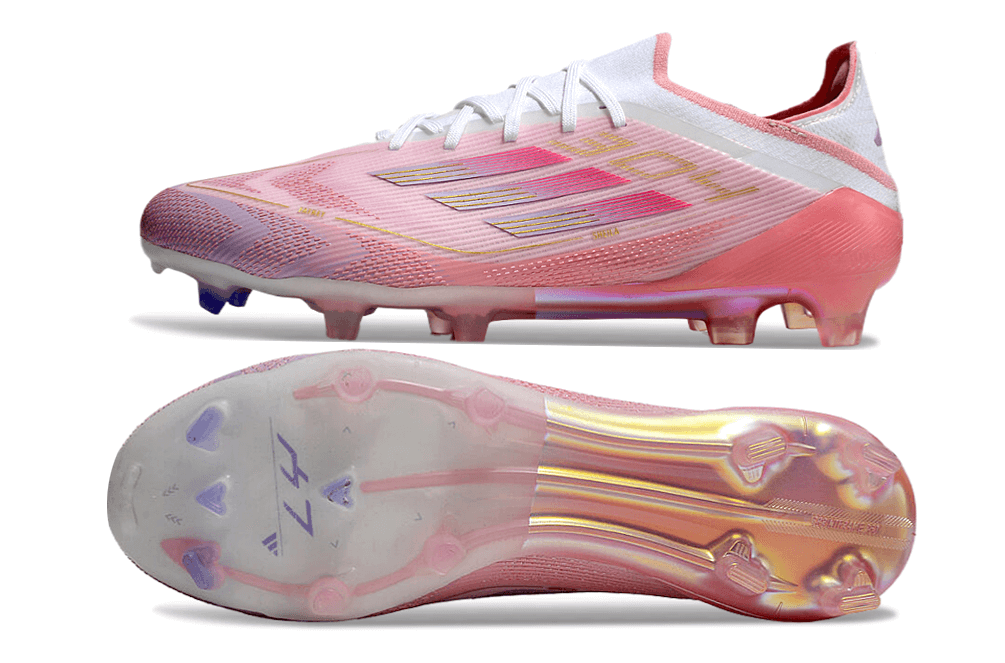 Chuteira Adidas F50.1 YAMAL FG Rosa com design moderno e sola FG para melhor aderência em campo.