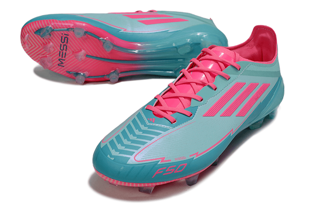 Chuteira Adidas f50 Elite FG - Azul e Rosa com design vibrante e tecnologia de ponta para futebol.