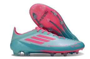 Chuteira Adidas f50 Elite FG - Azul e Rosa com design vibrante e tecnologia de ponta para desempenho no futebol.