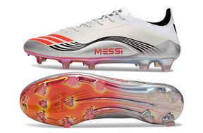 Chuteira Adidas F50 Elite FG Messi - Branca, com design leve e tecnológico, ideal para desempenho no futebol.