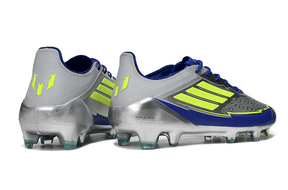 Chuteira Adidas F50 Elite FG - Prata e Azul, performance e estilo em campo com design inovador.